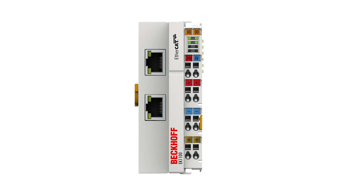 EK1100 | EtherCAT-väyläkytkin; tehtävä EtherCAT-järjestelmässä: EtherCAT-liitinmoduulien (ELxxxx) liittäminen 100BASE-TX EtherCAT -verkkoon; protokolla: EtherCAT, tuotekuva 1