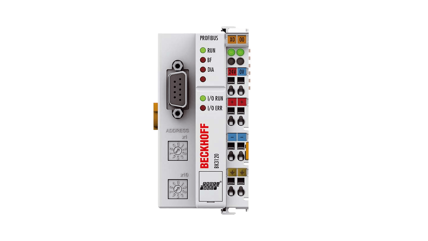 BK3120 | PROFIBUS-väyläkytkin; verkkoprotokolla: PROFIBUS; väyläliittimien määrä: 64 (255 K-väylälaajennuksella); siirtonopeus: automaattitunnistus enintään 12 Mbaud, tuotekuva 1
