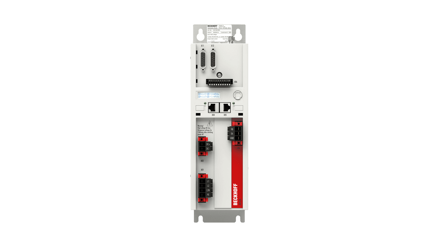 AX5106-0000-0202 | servokäyttö; kanavan nimellislähtövirta: 6 A; verkkoprotokolla: EtherCAT; nimellinen syöttöjännite: 3 × 100…480 V AC ±10 %, tuotekuva 1