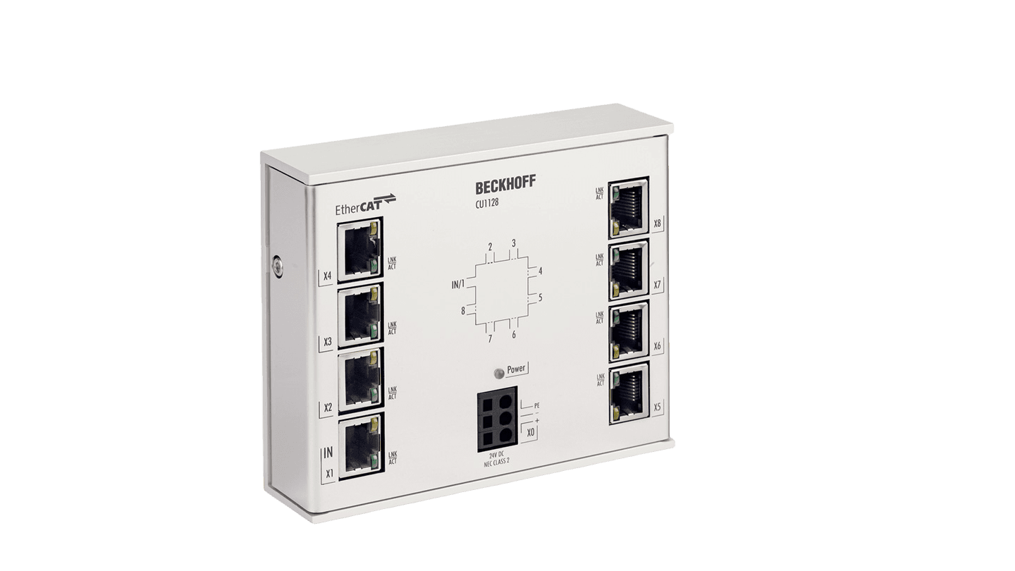 CU1128 | EtherCAT-haaroitin; porttien määrä: 8; dokumentoitu jännite: 24 V DC; tehtävä EtherCAT-järjestelmässä: EtherCAT-haaroittimien liittäminen, tuotekuva 1